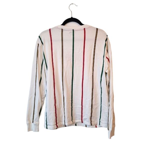 Guess White Striped Embroidered Logo Long Sleeve Shirt Size US S - Picture 2 of 5